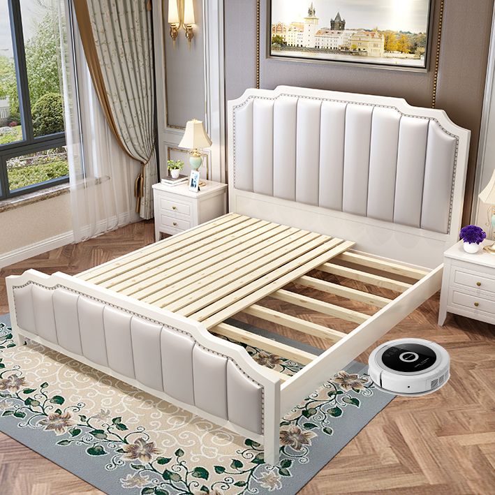 French Style Upholstered Stepped Platform Bed Foam Headboard Bed