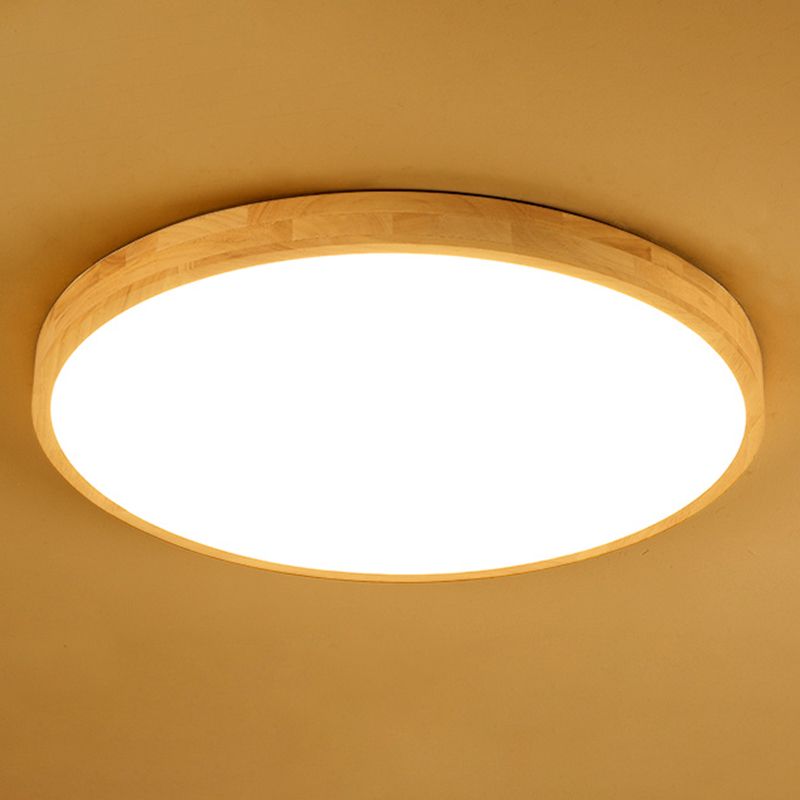 Round Shape Wood Flush Mount Light Modern 1 Light Flush Mount Ceiling Light in Brown