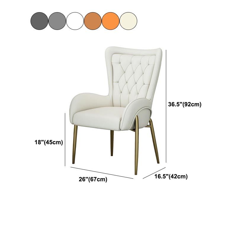 Glam Upholstered Chair Leather Arm Dining Chair with Gold Legs