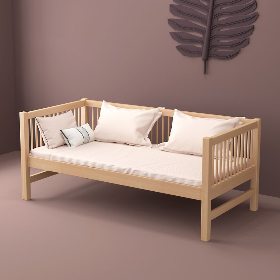 Modern Beech Nursery Bed Light Wood Baby Crib with Guardrail