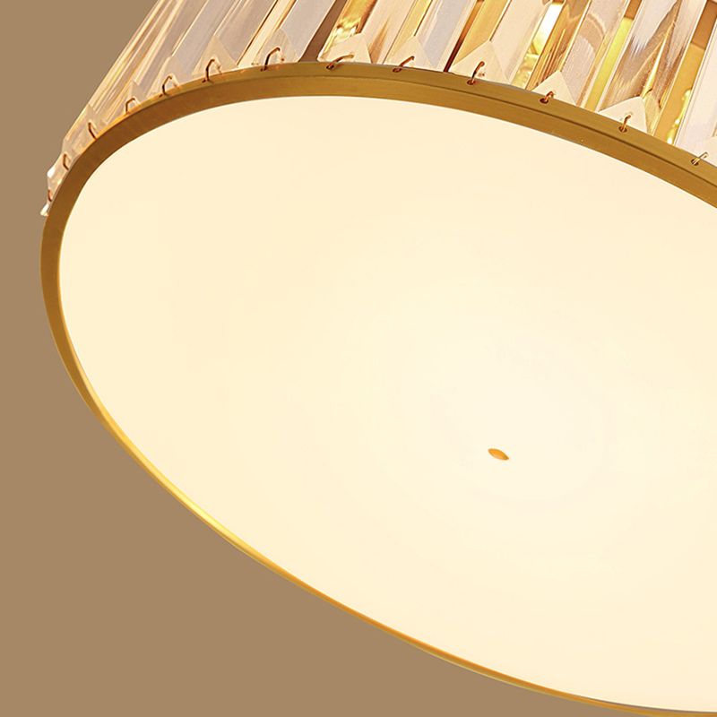 Drum Shade Flush Mount Gold Ceiling Light Fixture with Crystal for Bedroom