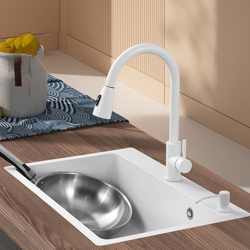 White Rectangle Kitchen Sink 2 Holes Drop-In Contemporary Sink