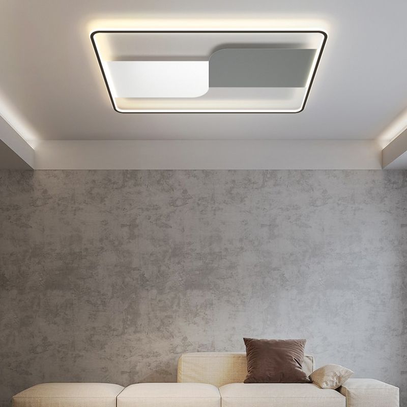 Black Metal Modern Flush Mount Rectangle Shape Ceiling Lamp with Acrylic Shade for Bedroom