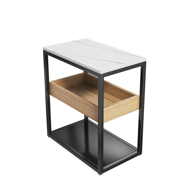 Metal Nightstand Contemporary Glass Top Night Table with  Shelves