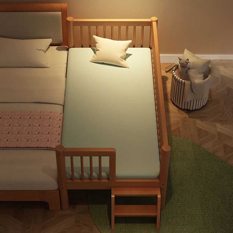 Contemporary Nursery Crib with Guardrail in Natural Solid Wood