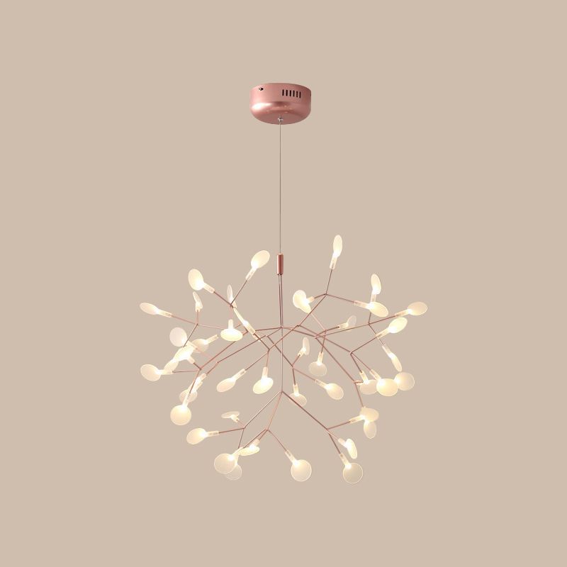 Acrylic Tree Branch Hanging Pendant Light Simple LED Ceiling Chandelier in Rose Gold