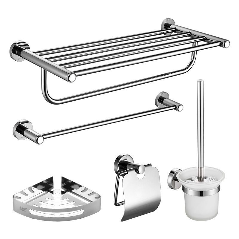 Polished Chrome 5-Piece Modern Bathroom Accessory Set with Bath Shelf