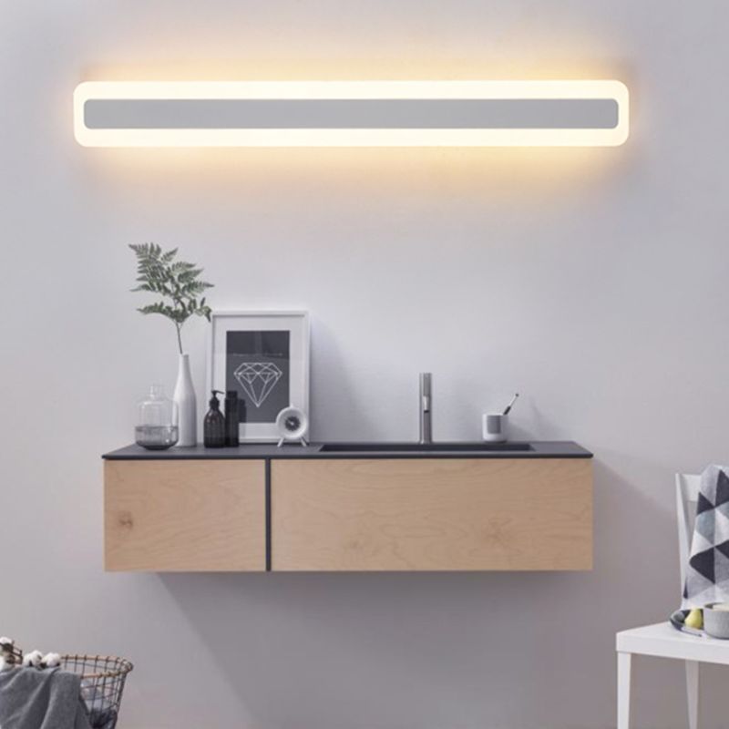 Metal Linear Shape Mirror Wall Light Modern 1 Light Mirror Wall Mount Fixture in White