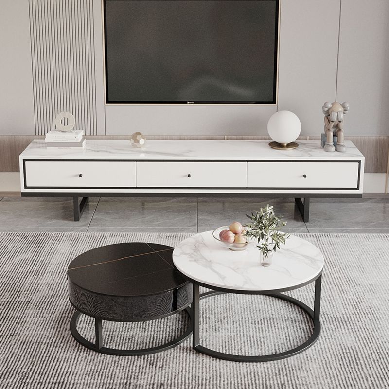 Modern Style Stone TV Stand White Colour Enclosed Storage TV Stand Console with 3 Drawers