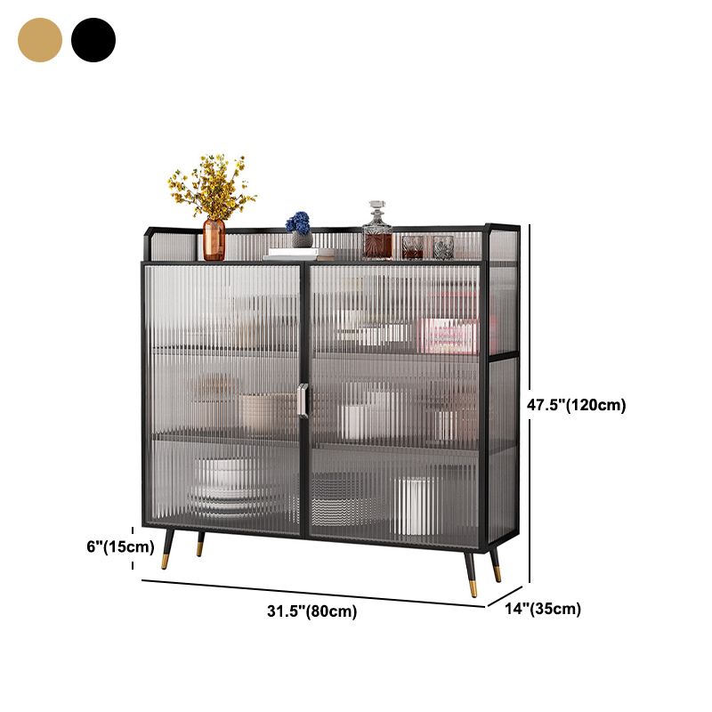 Polished Finish Metal Sideboard Glam Indoor Dining Server with Clear Glass Doors