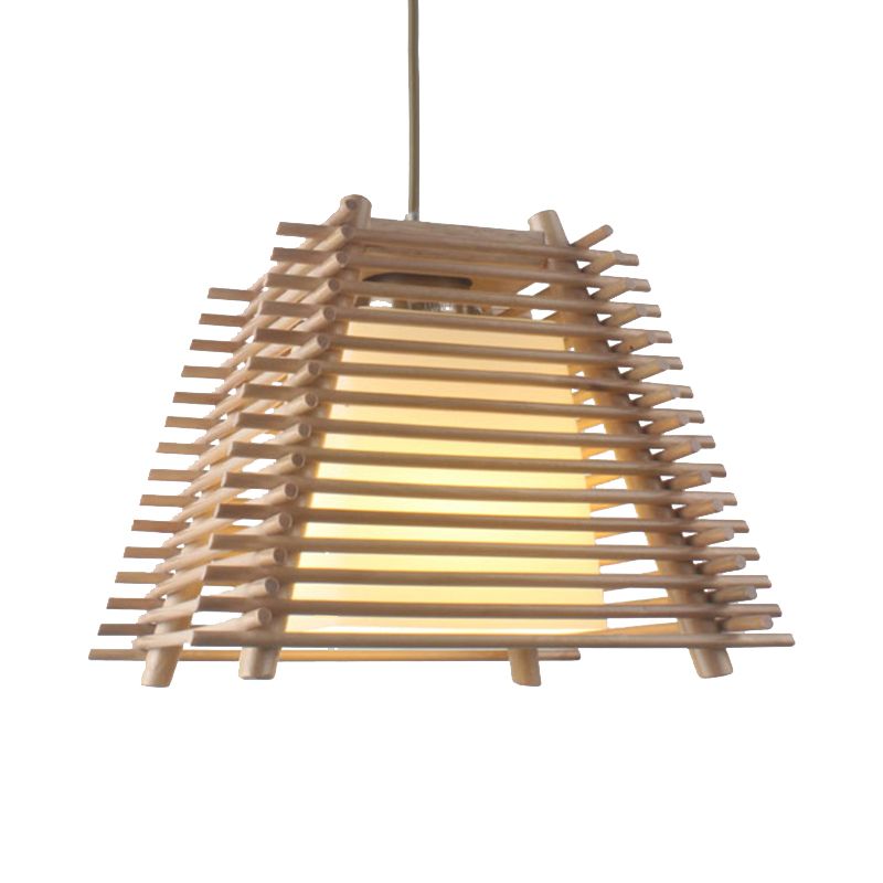 Suspension trapézoïde en bois pendentif japonais 1 lumière en bois suspendu en bois avec une teinte en verre blanc pour chambre à coucher