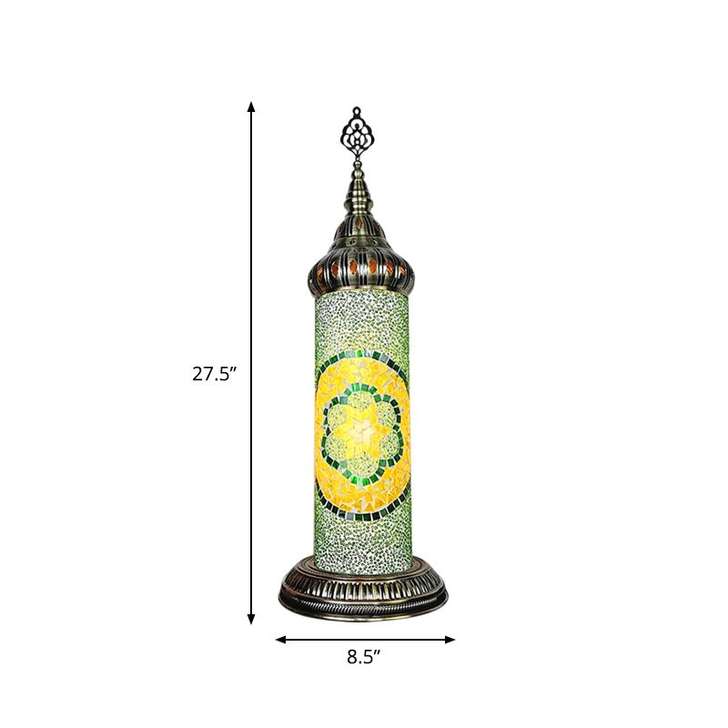 Cylinder Bedroom Table Lamp Traditional Stained Glass Yellow/Blue/Green LED Night Light