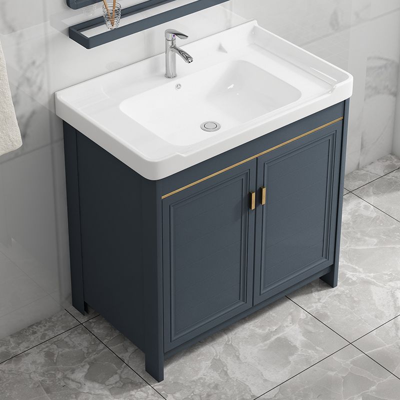 Modern Vanity Set Blue Drawer Ceramic Sink Faucet Vanity with Mirror