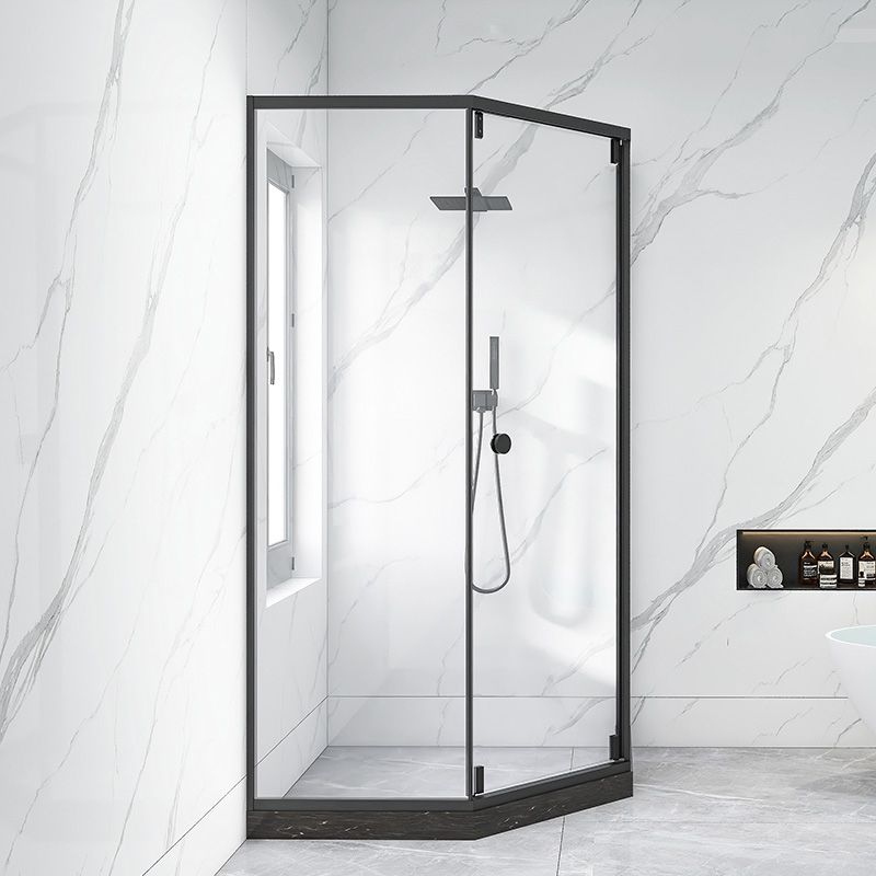 Neo-Angle Black Frame Shower Enclosure Tempered Glass Shower Stall with Fixed Panel