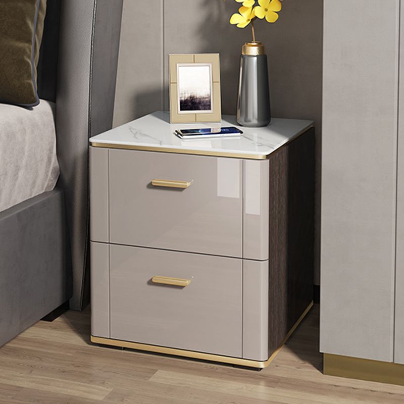 Glam Nightstand Stone Accent Table Nightstand with 2 Drawers