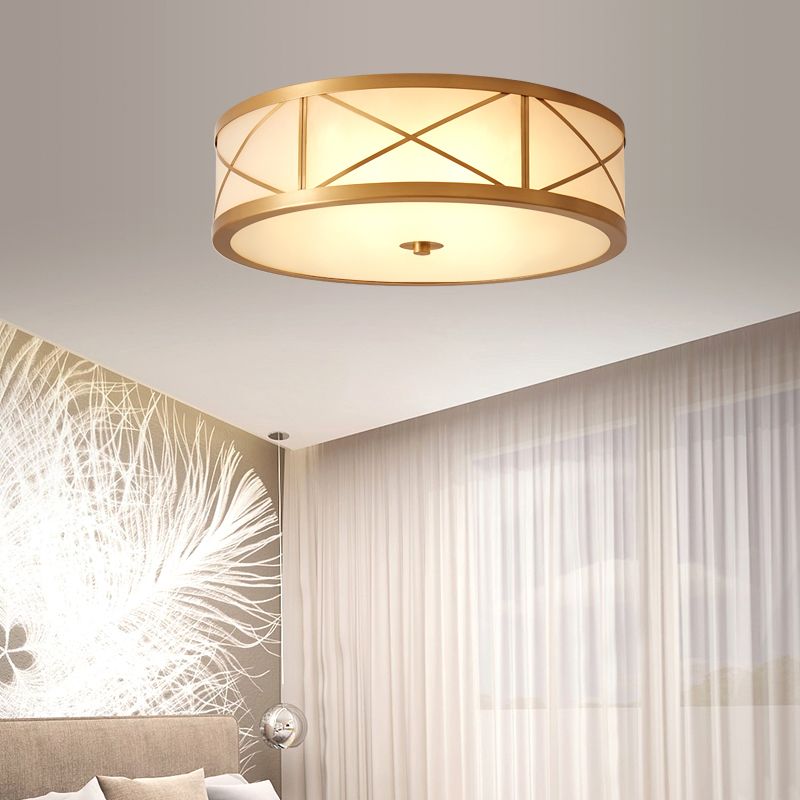 American Style Ceiling Lamp Glass Gold Flush Mount Lighting for Bedroom