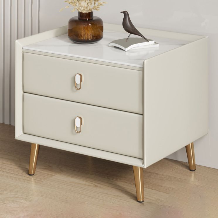 Stone Accent Table Nightstand Modern Nightstand with 2 Drawers