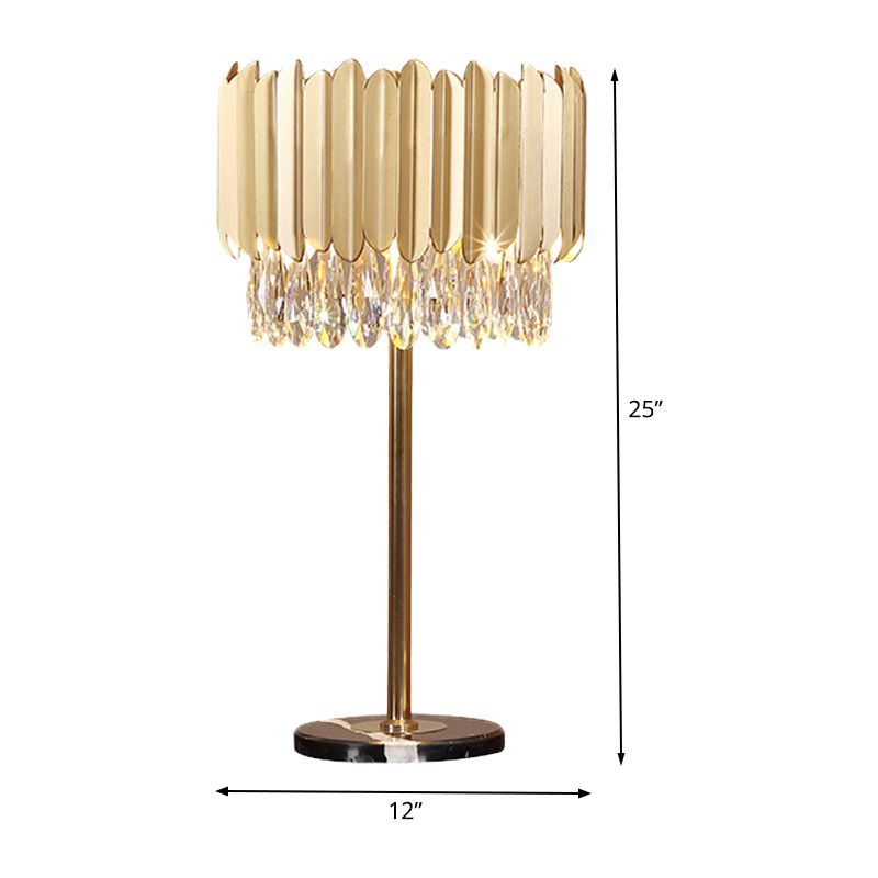 1 Head Cylindrical Table Light Modernism Faceted Crystal Small Desk Lamp in Gold