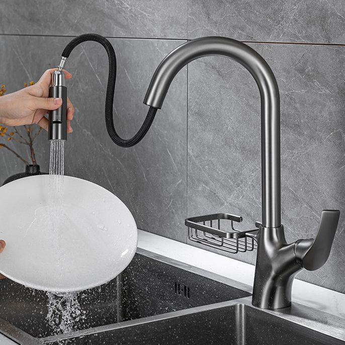 Modern Bar Faucet Brass Pulldown Sprayer Swivel Spout Kitchen Sink Faucet