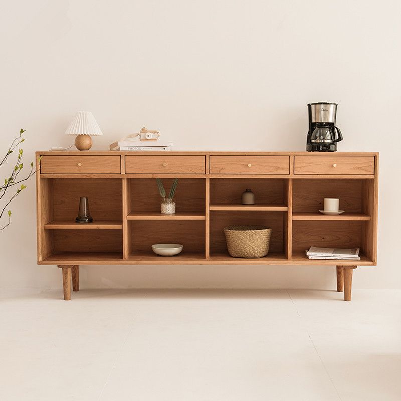 Solid Wood Storage Sideboard Modern Rectangle Server for Dining Room