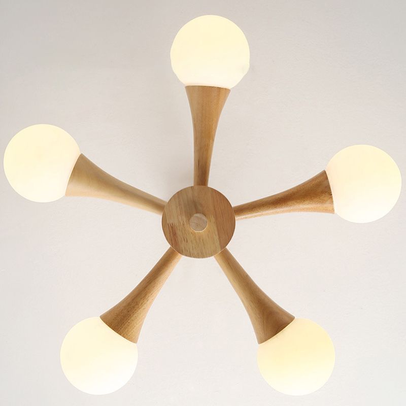 Sputnik Bedroom Ceiling Hung Fixture Wood Simple Style Chandelier Lighting Fixture in Beige