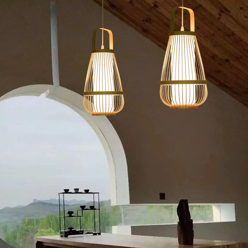 Basket Bamboo Cioncant Light Contemporary Sospensione a bulba singola Lampada