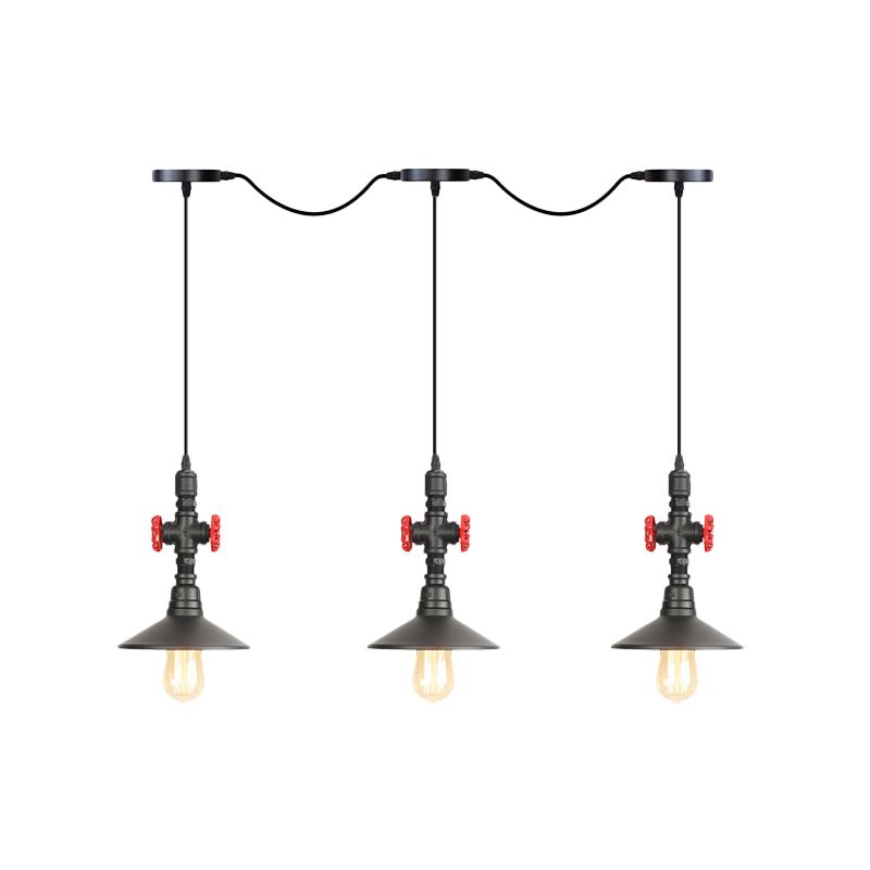 Saucer Iron Tandem Hanging Lighting Industrial 3/5/7 Bulb Restaurant Multi Pendante Lampe en noir