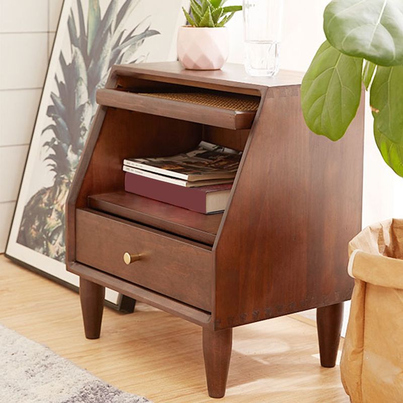 Modern Lower Shelf Nightstand Rattan Bedside Cabinet with Drawer for Bedroom