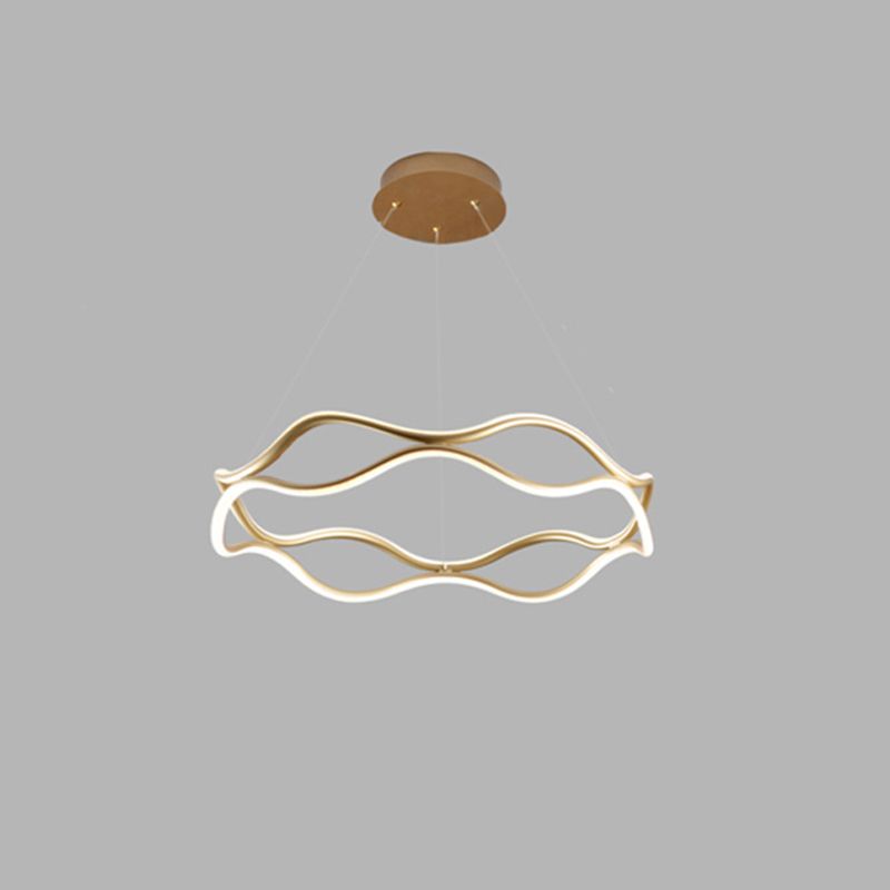 Postmodern Simplicity Wave Ceiling Chandelier Metal Hanging Light with Hanging Cord for Living Room