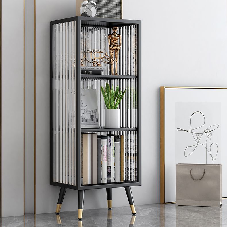 Black and White Dining Server Contemporary Metal Cabinets and Open Storage Server