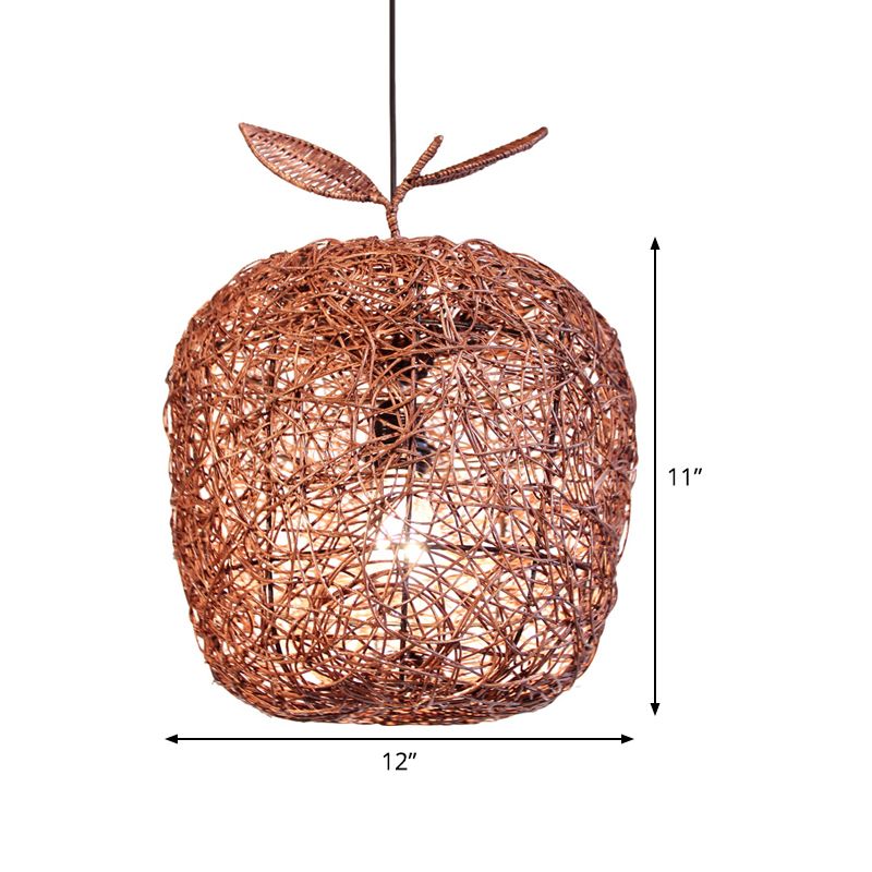 Lampada sospesa di mela marrone cinese 1 testa a sospensione a soffitto rattan per sala da pranzo