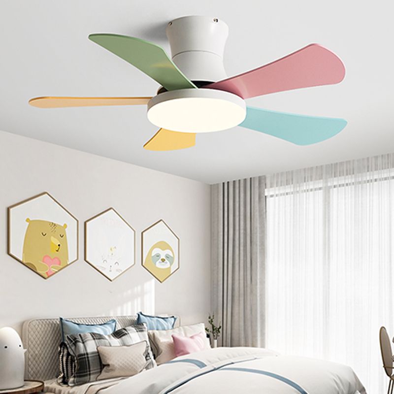 Modern Macaron Ceiling Fan Light Metal 1 Light LED Ceiling Fan for Children's Room