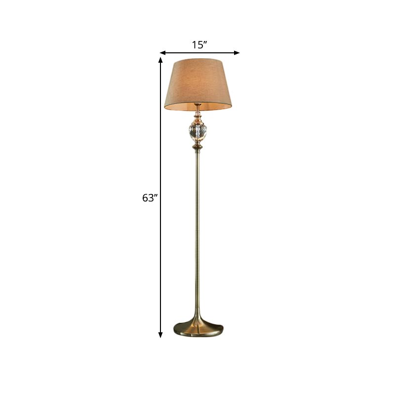 1-Bulb Crystal Stand up Lamp with Pleated/Tapered Shade Fabric Traditional Living Room Reading Floor Lamp in Coffee/Beige