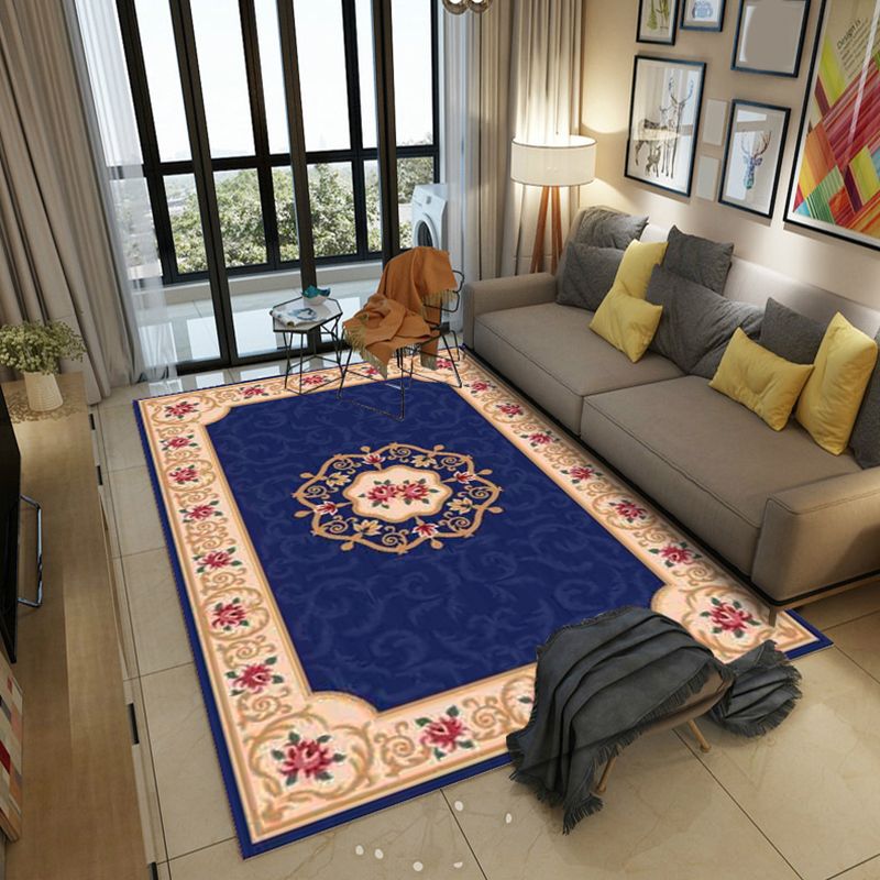 Shabby Chic Living Room Rug Multicolored Floral Printed Indoor Rug Cotton Blend Anti-Slip Backing Pet Friendly Area Carpet