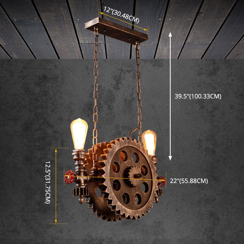 2-Light Chocolate Bronze Metal Ceiling Hung Fixtures Vintage Cog Top Shape Pendant Lighting