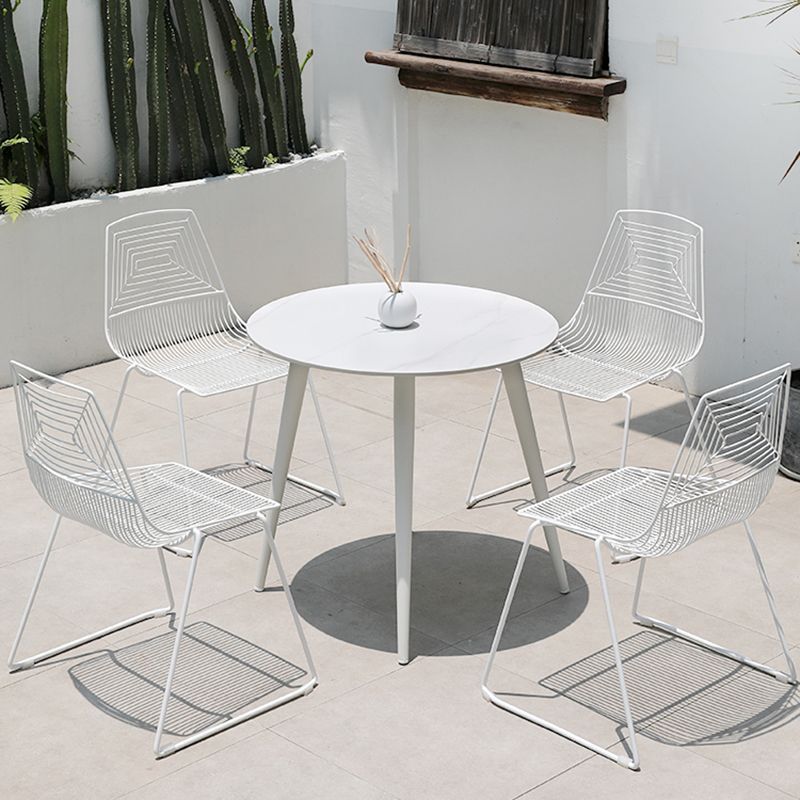 Modern Armless Stacking Side Chair White Iron Dining Side Chair