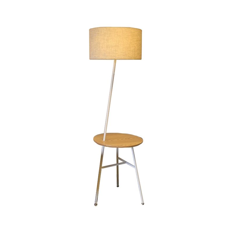 Cono de tela/tambor/luz de piso cónica moderna 1 bulbo negro/blanco/madera lámpara de pie con mesa/rejilla de almacenamiento para sala de estar