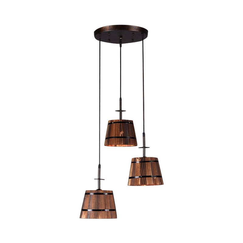 Pendard à 3 bulb Light Light Rustique Élégant lampe suspendue en bois en marron pour villa