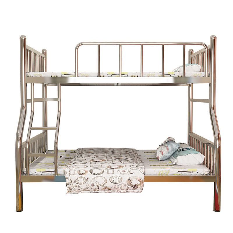 Contemporary Silver Bunk Bed with Guardrail and Built-In Ladder