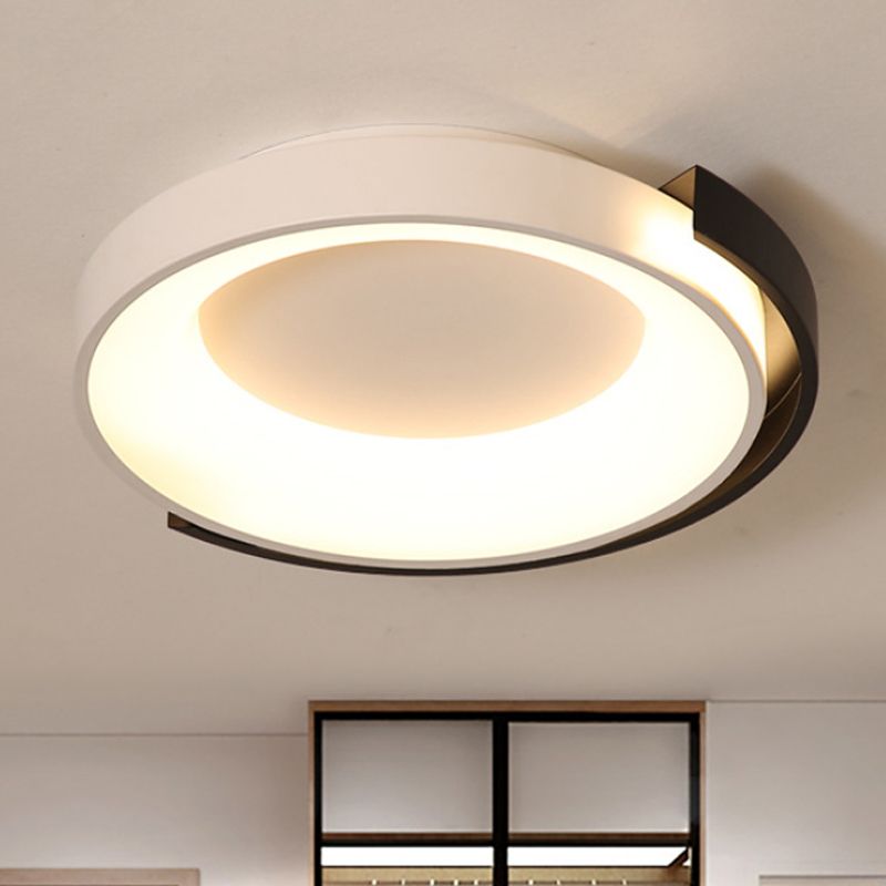 Plafonnier circulaire à LED en métal moderne, luminaire de plafond blanc avec diffuseur givré, lumière blanche/chaude