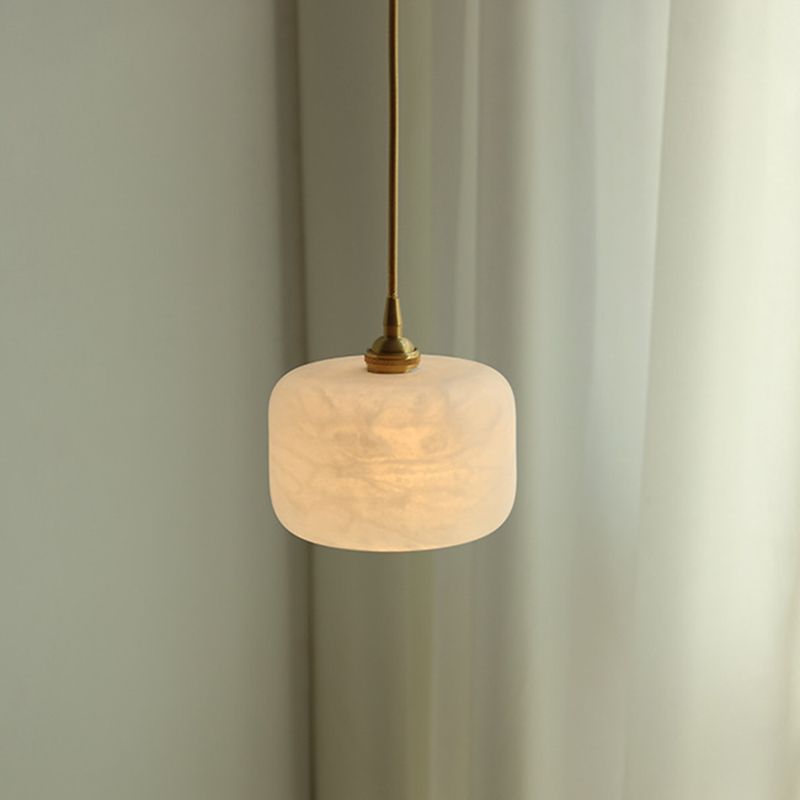 Brass 1 Light Ceiling Light Retro Cylindrical Glass Shade Living Room Small Hanging Lamp