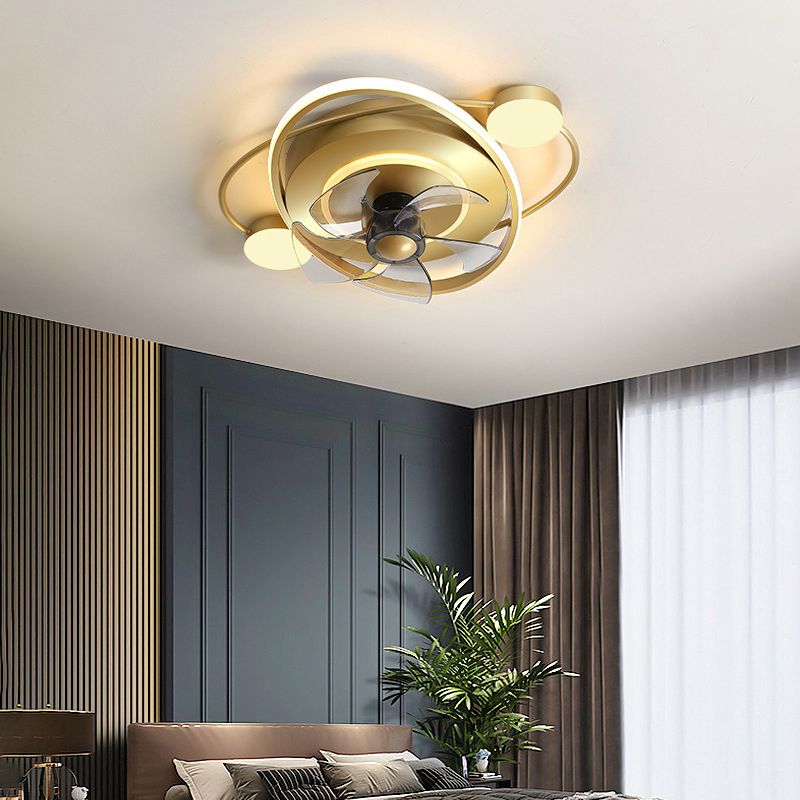 Oval LED Polished Gold Fan Mount Metal and Acrylic Contemporary Ceiling Fan