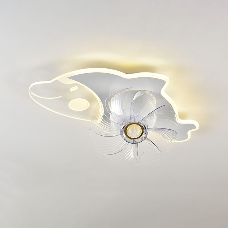 Cartoon LED Ceiling Fan Lamp 360-Degree Rotatable Kids Bedroom Semi Flush Mount Light