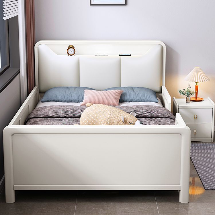 Modern Upholstered Standard Bed in White with Detachable Guardrails