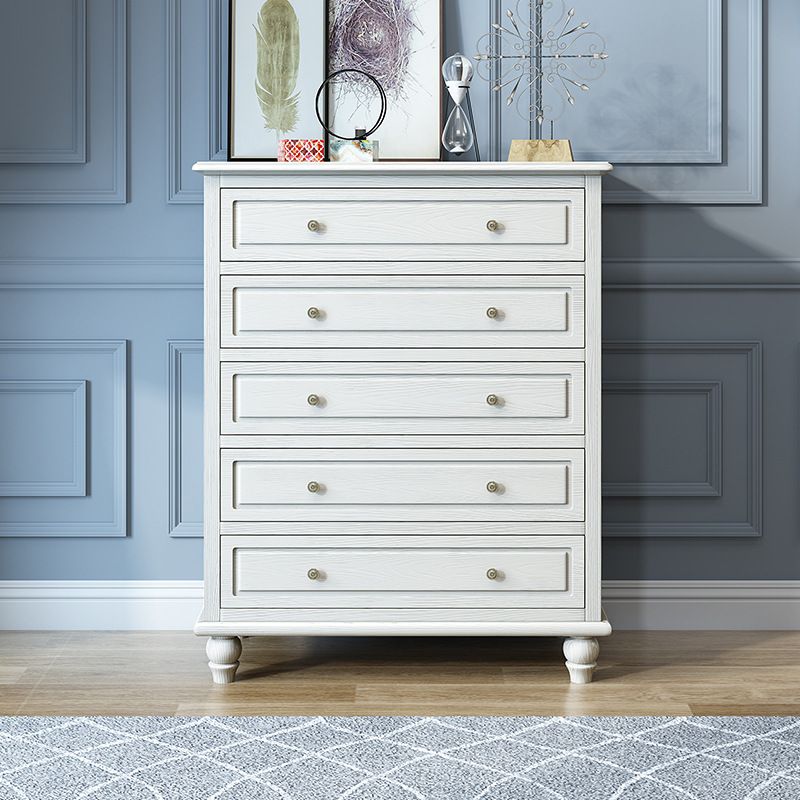 Contemporary Solid Wood Accent Chest with 5 Drawers and Wooden Legs