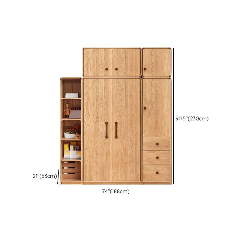 Light Wood Solid Wood with Drawer Shelved with Garment Rod Wardrobe Armoire