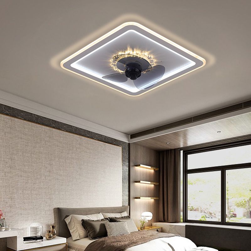 Modern Concise LED Ceiling Fan Light Iron Geometric Ceiling Fans with Acrylic Shade