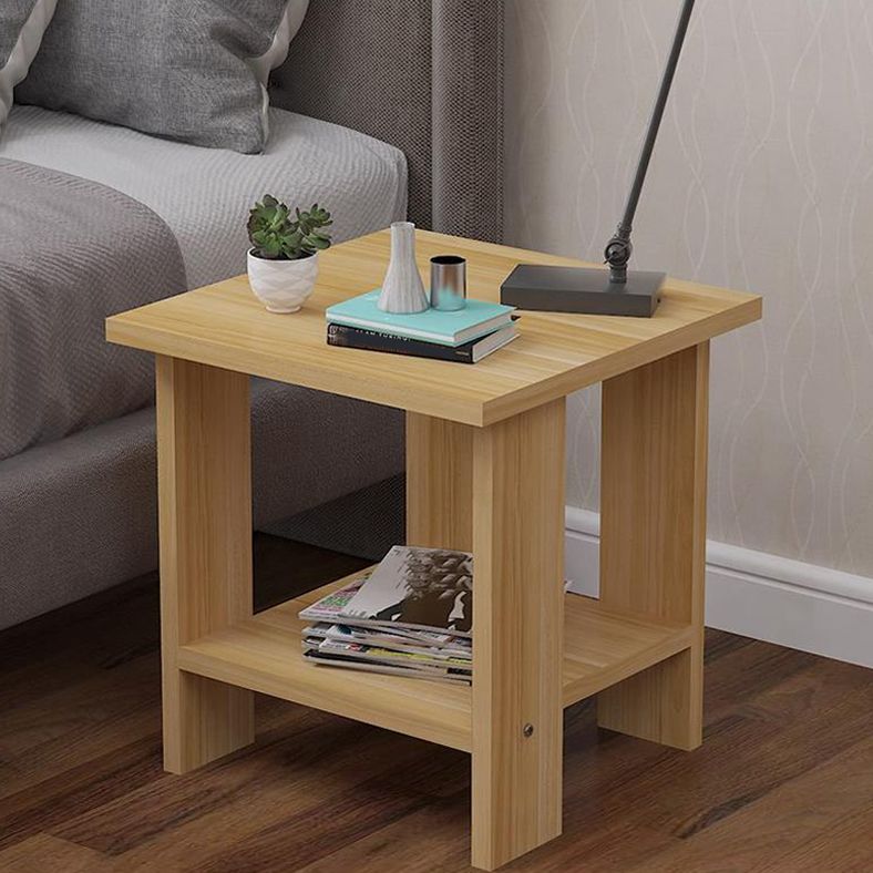 Wood Accent Table Nightstand Open Storage Night Table with 2 Shelves