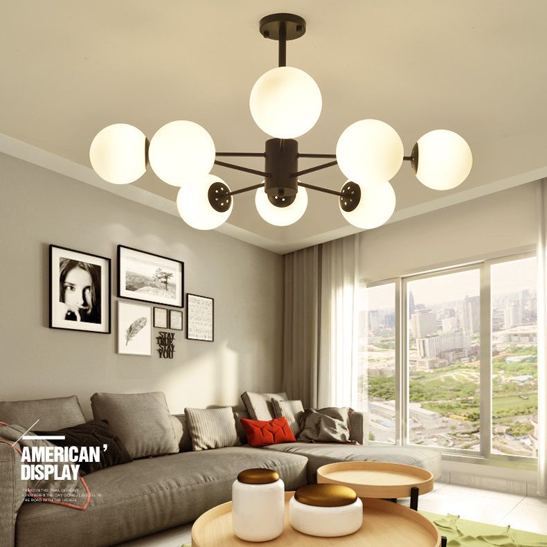 Living Room Chandelier Light Fixture Modern Black Chandelier Lighting with Ball Glass Shade