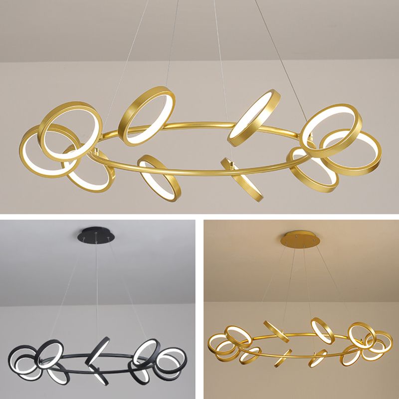 Simplicity Rotating Ring Shaped LED Chandelier Metal Living Room Hanging Light Fixture